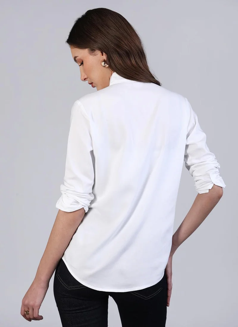Urbano Fashion  Urbano Fashion Women's White Modal Viscose Full Sleeve Regular Fit Casual Solid Shirt with Regular Collar for Women | Best Price UAE